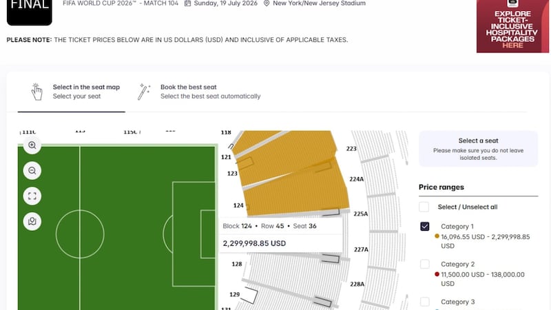 Captura de una imagen en la web de reventa de la FIFA, el jueves 23 de abril de 2026. (FIFA...