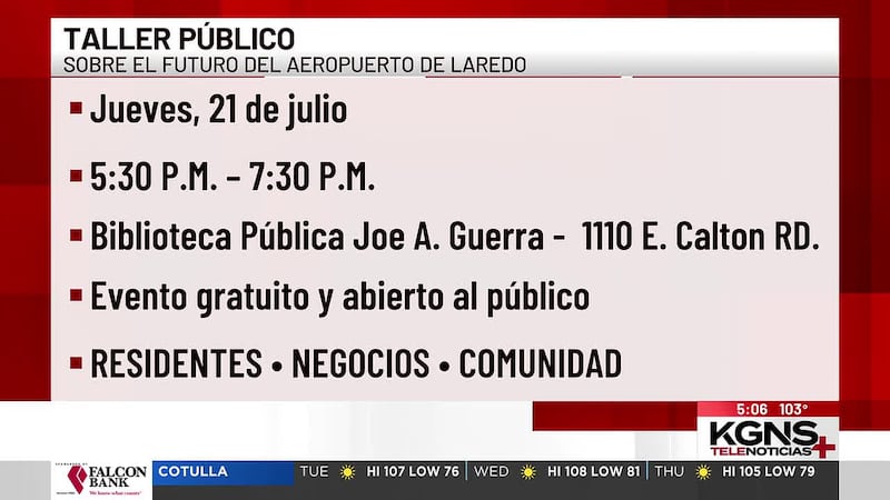 Invitan a la comunidad a taller público para el plan maestro del Aeropuerto de Laredo