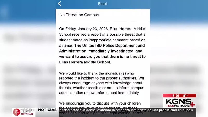 UISD descarta amenaza en primaria Elias Herrera