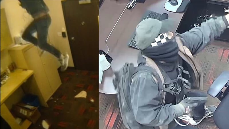 Police are still looking to identify the suspect who fell through the ceiling.