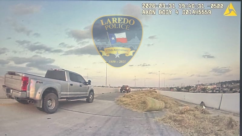 A large roll of hay fell off a trailer on the southbound lanes of Bob Bullock Loop at...