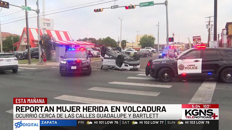 Reportan a mujer herida en volcadura al centro de Laredo