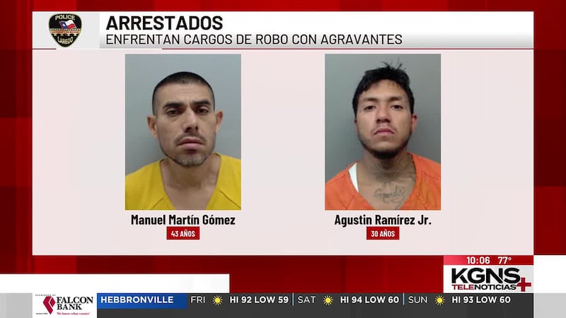 Dos hombres arrestados por robo en una tienda en Laredo