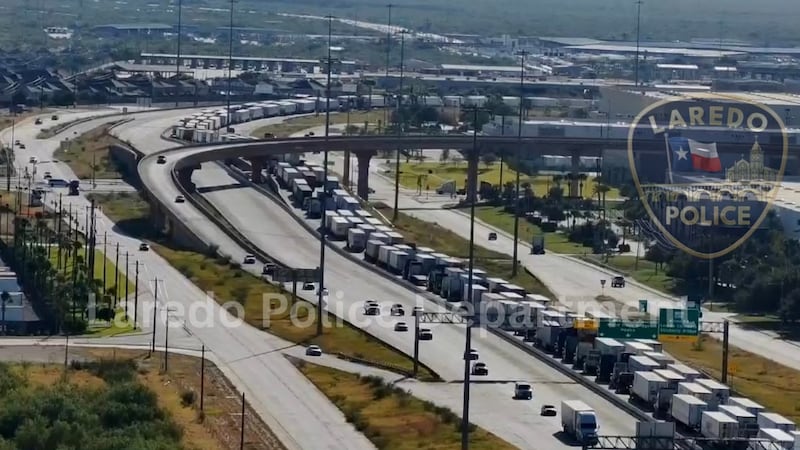 Traffic along Loop 20 westbound toward Mines Road and the World Trade Bridge is at a...