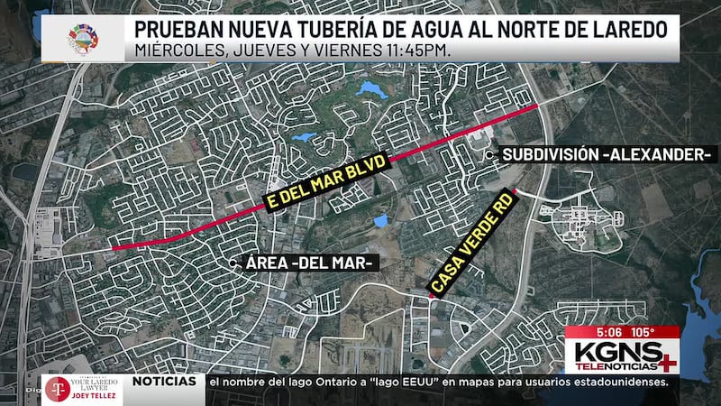 Pruebas en nueva tubería de agua podrían afectar la presión al norte de Laredo