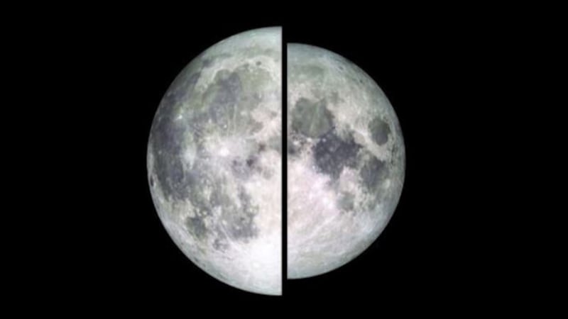 An image of the moon taken by NASA's Lunar Reconnaissance Orbiter is shown in two halves to...