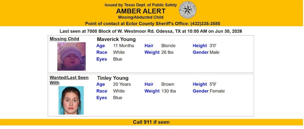 AMBER Alert issued for 11-month-old child in Odessa