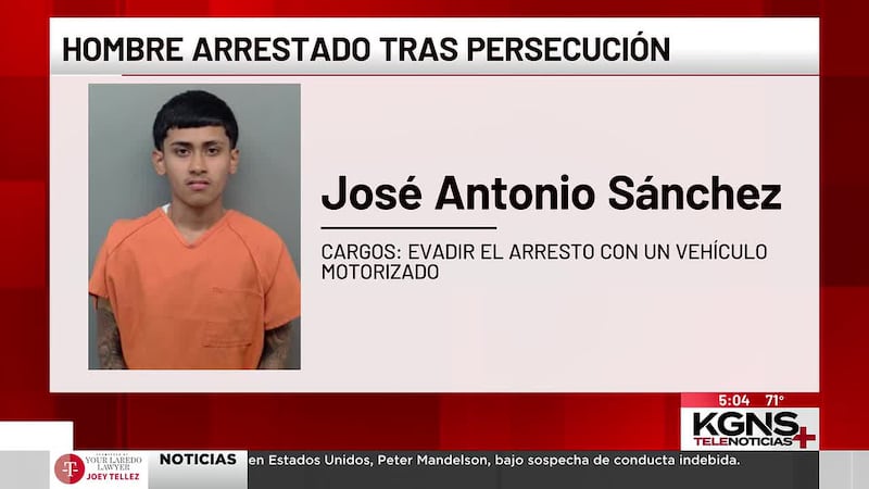 Arrestan a hombre tras persecución al sur de Laredo