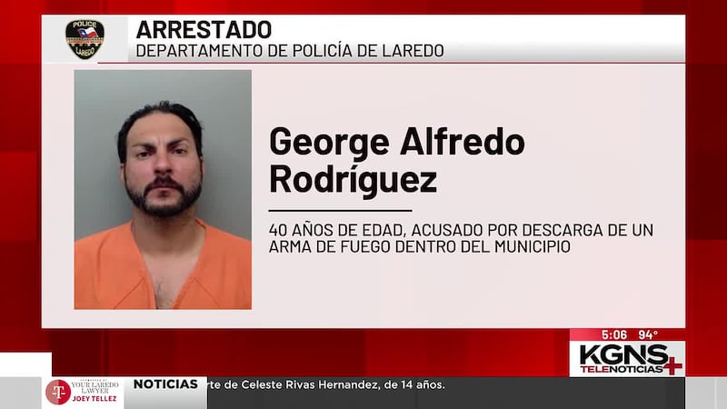 Arrestan a hombre acusado de disparar arma en área residencial de Laredo