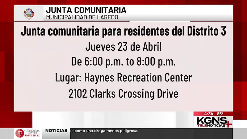 Invitan a junta comunitaria para residentes del Distrito 3 de Laredo