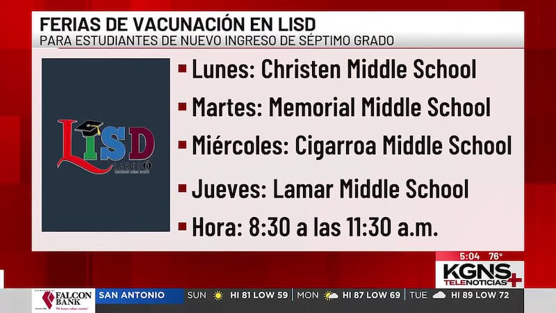 LISD y Salud Pública de Laredo ofrecerán clínicas de vacunación