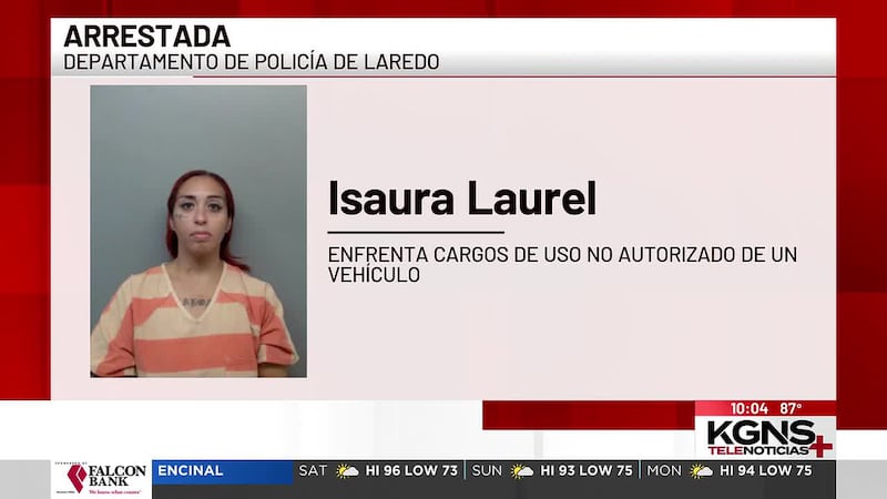 Mujer es arrestada tras presuntamente robar un vehículo en Laredo