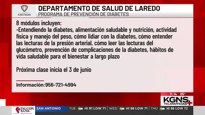 Departamento de Salud de Laredo invita a programa de prevención de diabetes