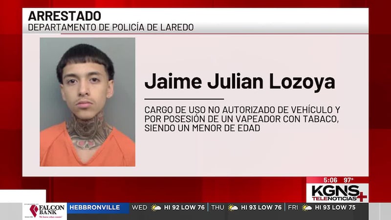 Arrestan a joven acusado de robo de vehículo en Laredo