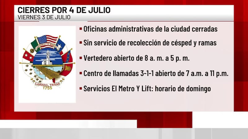 Cierres por el Día de la Independencia de EE.UU. en Laredo