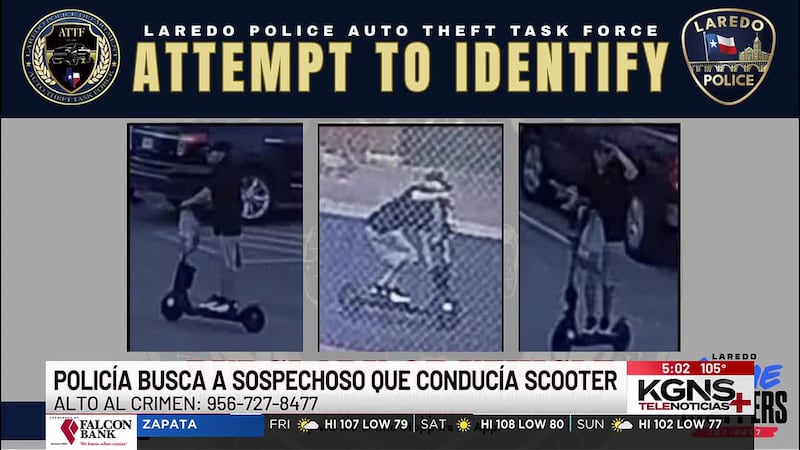 Buscan a sospechoso captado en scooter durante presuntos robos a vehículos en Laredo