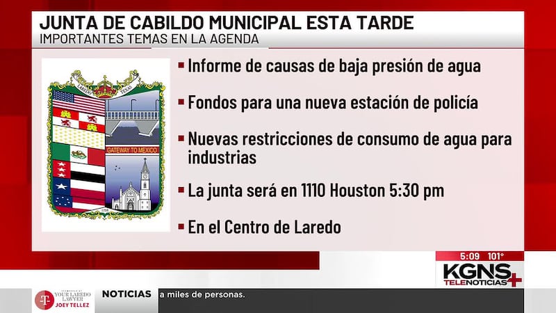 Baja presión de agua y recorte millonario a estación de policía, en agenda del Cabildo de Laredo