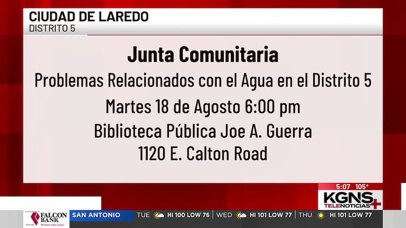 Distrito 5 de Laredo invita a junta comunitaria para abordar fallas en el servicio de agua
