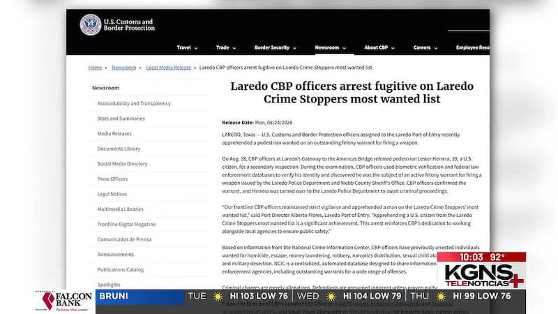 Detienen en puente internacional de Laredo a hombre buscado por disparar arma de fuego