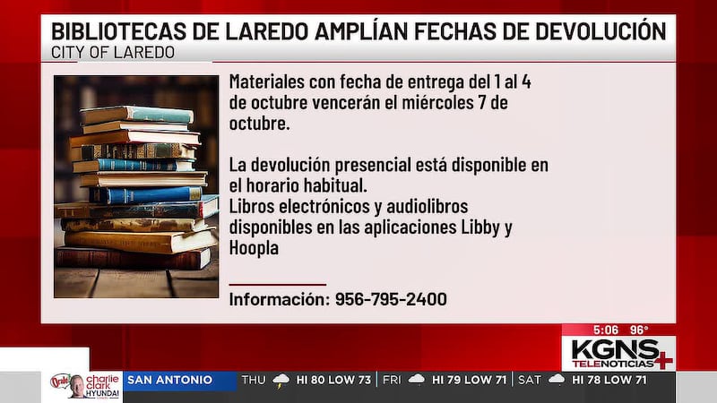 Bibliotecas de Laredo extienden fecha de devolución por lluvias