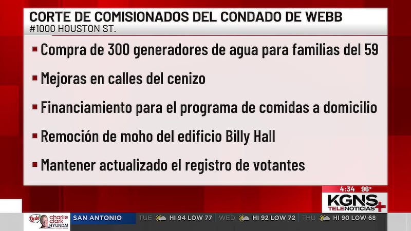 Generadores de agua y mejoras viales, en agenda de la Corte de Comisionados de Webb