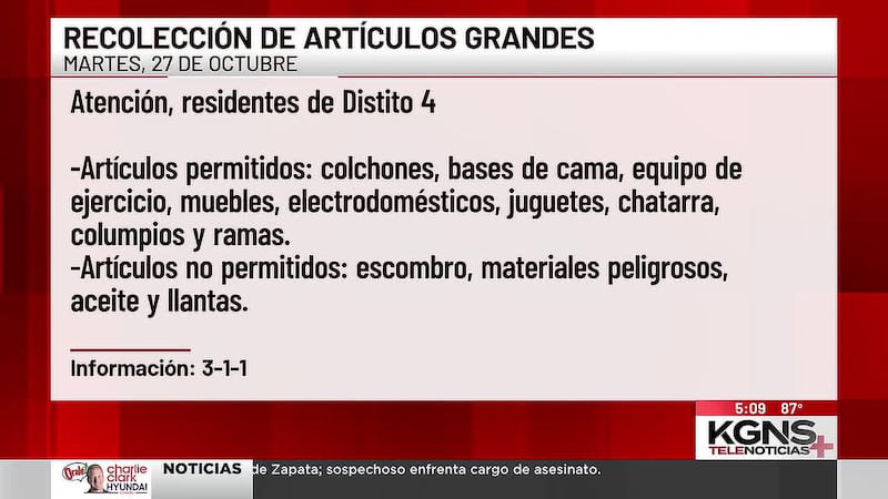 Recogerán artículos voluminosos en el Distrito 4 este martes