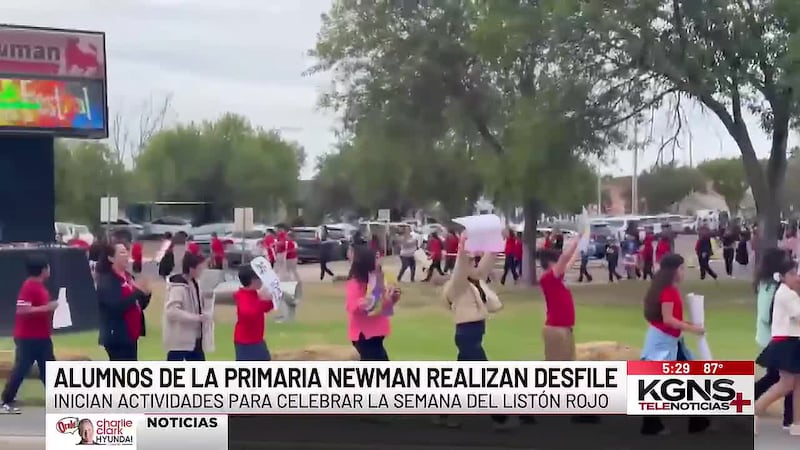 Estudiantes de la primaria Newman marchan contra las drogas en “Semana del Listón Rojo”