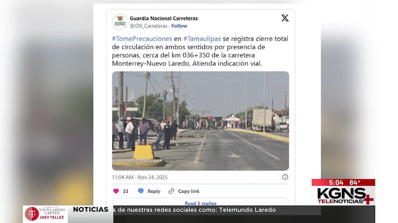 Reportan cierre total de carretera Monterrey-Nuevo Laredo